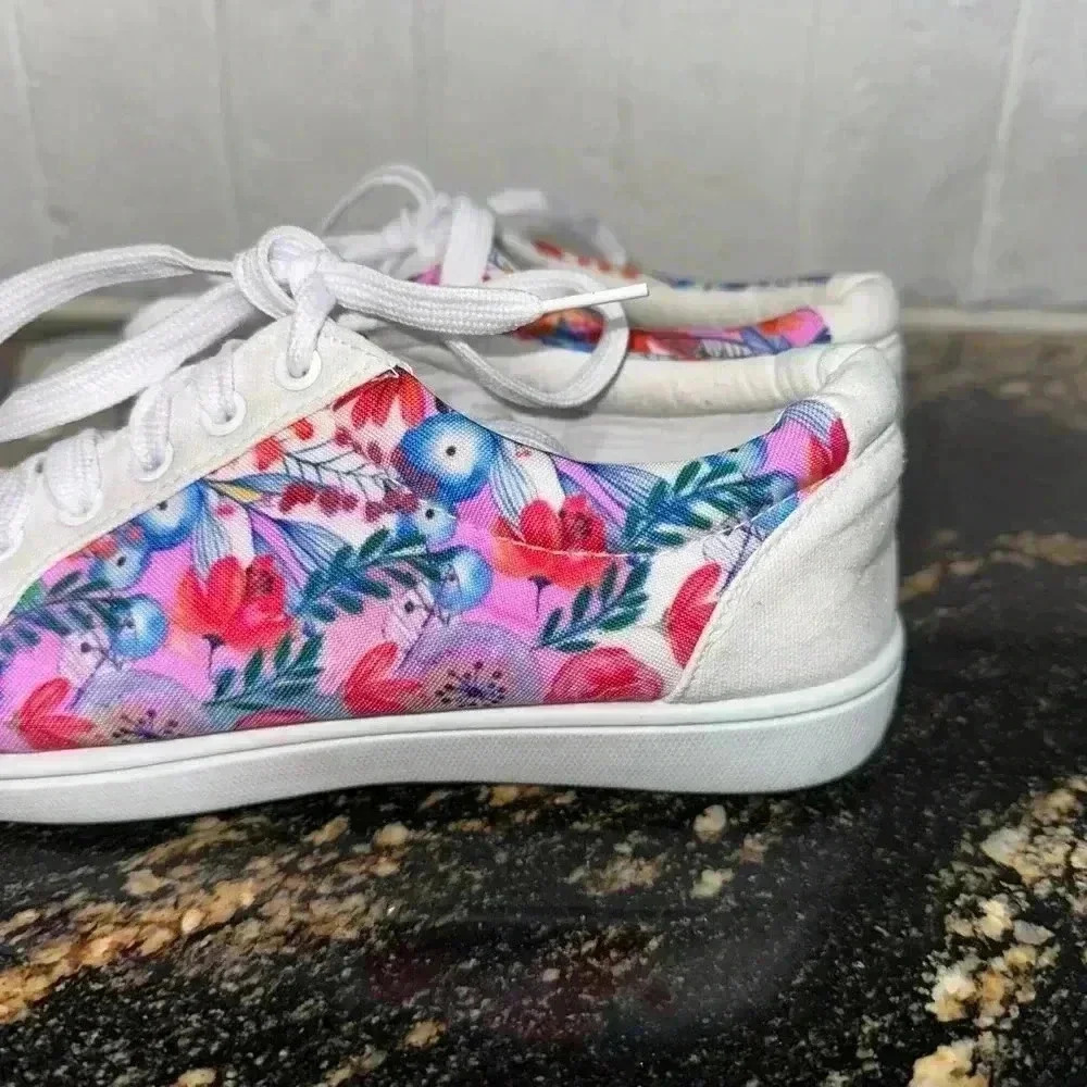 Women's Unbranded Sneakers White Pink Floral Size 6 - Picture 4 of 11